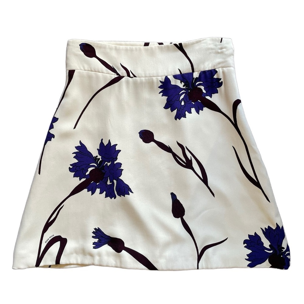 Miu Miu High Waisted Cream Floral Printed Chic Resortwear Mini Skirt EU 38